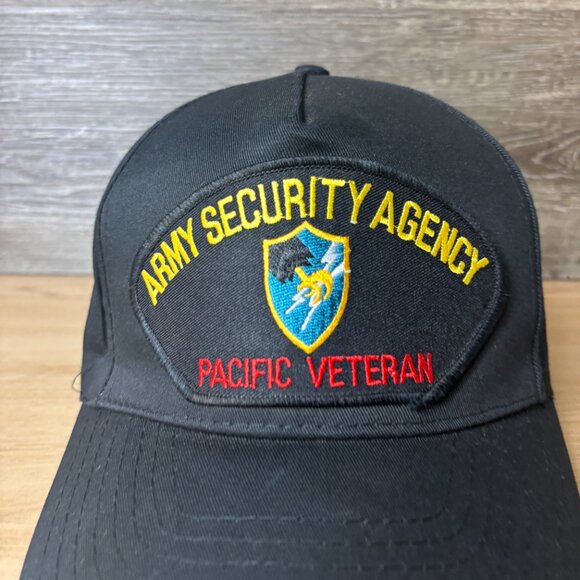 Vintage Army Security Agency Hat Cap Snapback Black Pacific Veteran Adjustable - Picture 2 of 10